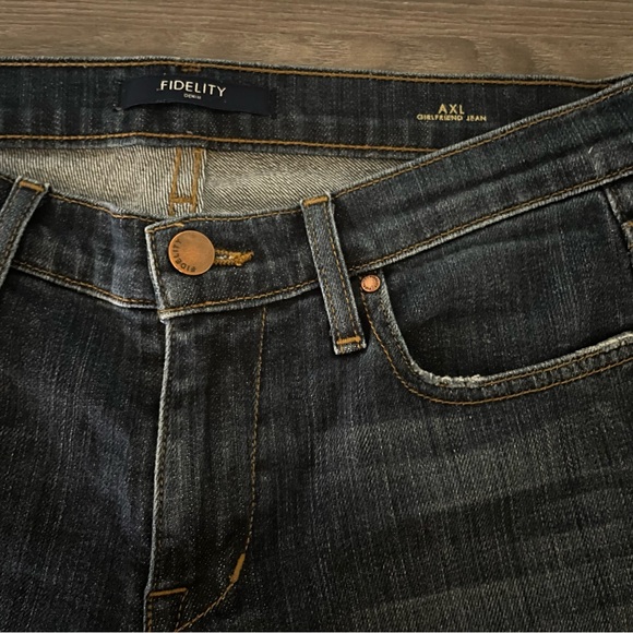 Fidelity Denim Dark Blue Mid Rise Straight Leg AXL Girlfriend Jeans - Picture 5 of 10